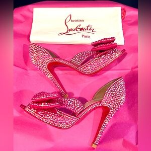 Christian Louboutin Barbie Pink Swarovski Crystal Strass Heels With Bow Size 36